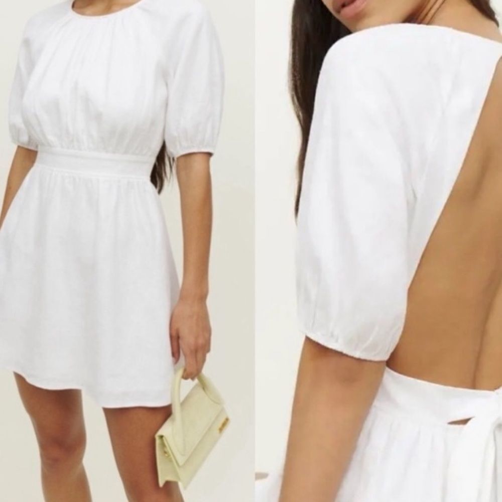 Reformation Irwin Linen Open Back Mini Dress White NWT  $248